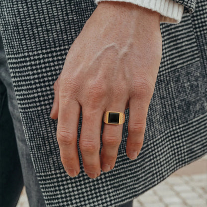 Black Agate Signet Ring