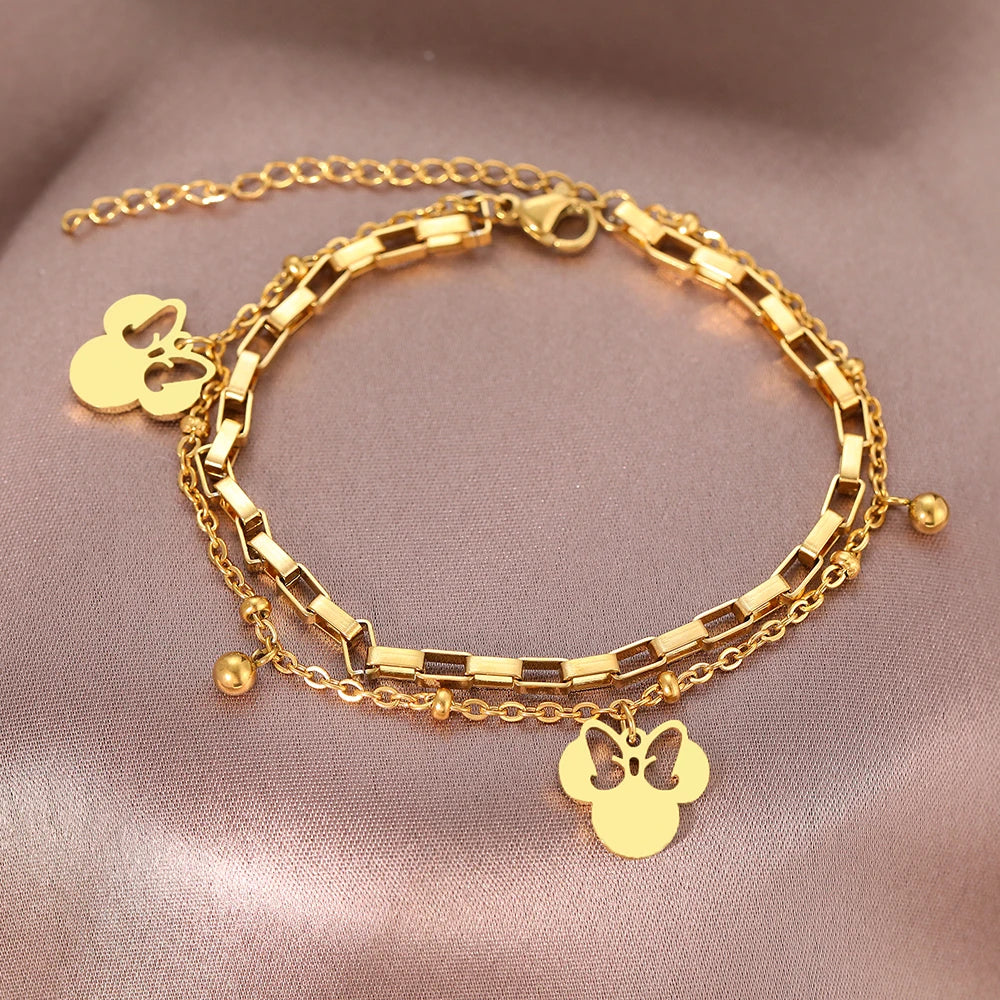 Gold Or Silver Stainless Bow Mouse Bracelet