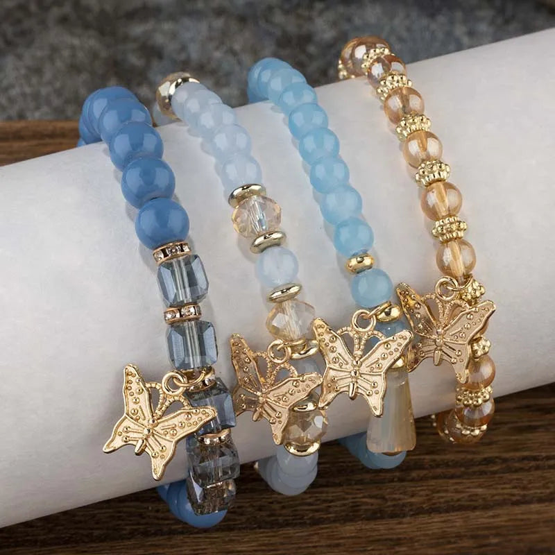 4Pcs Butterfly Charm Bracelet (7 Color Choice)