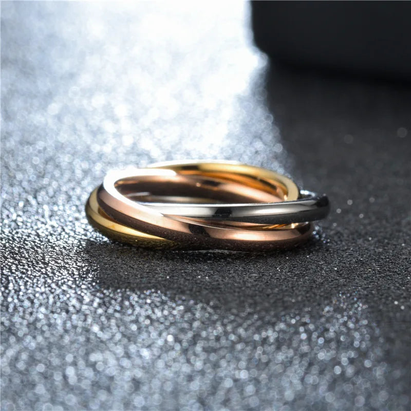 Triple Ring Interlocked Rings (3 Color or Silver)