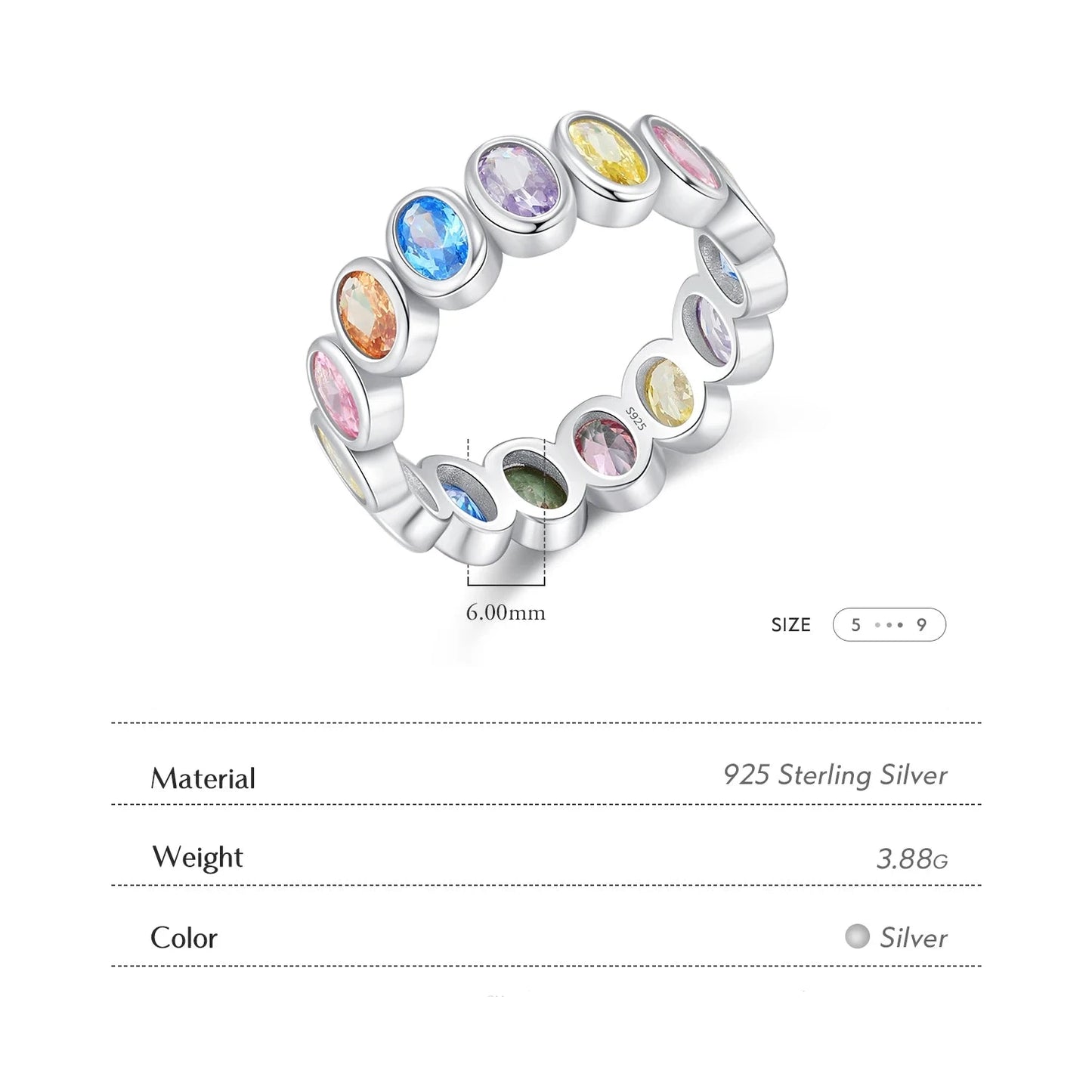 925 Sterling Silver Rainbow Cubic Zirconia Ring