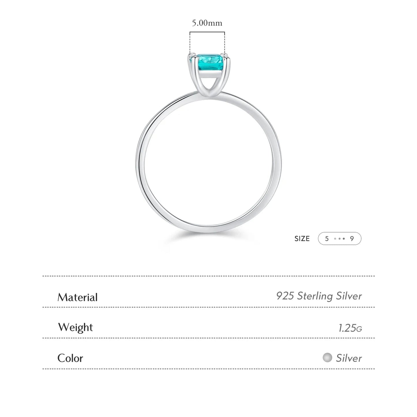 925 Sterling Silver Paraiba Color Square Zirconia Ring