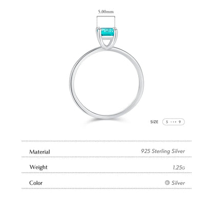 925 Sterling Silver Paraiba Color Square Zirconia Ring