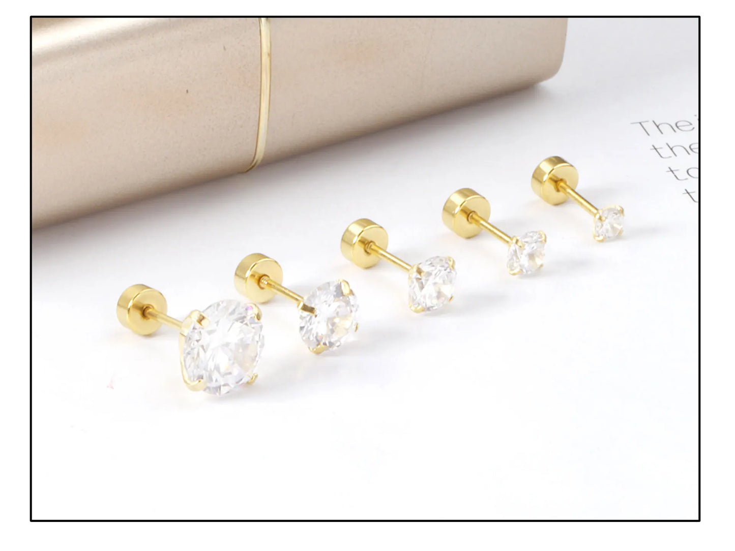 Gold Or Silver Stainless Steel Crystal Studs Earrings