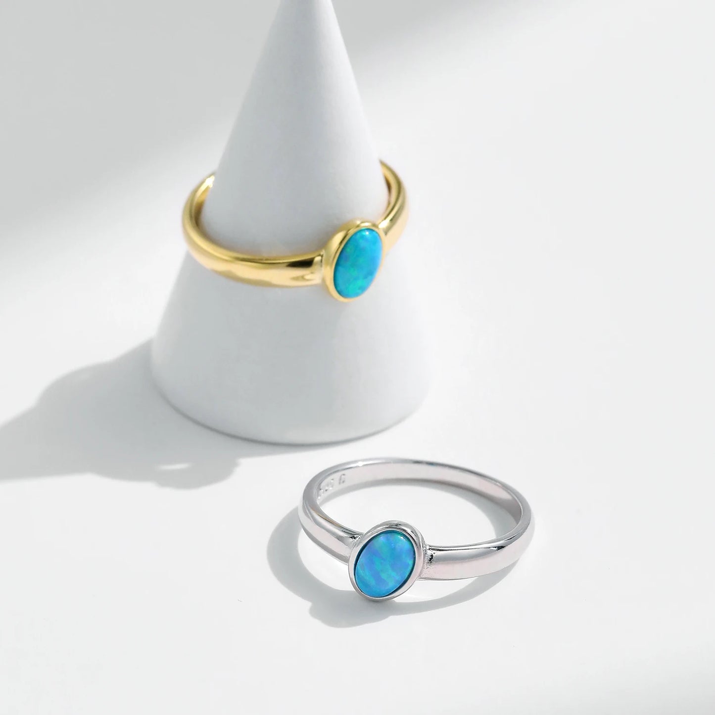 925 Sterling Silver Oval Imitation Opal Ring