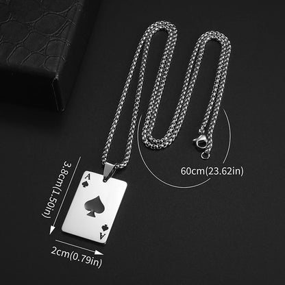 Stainless Steel Ace of Hearts Ace of Spades Playing Cards Pendant Necklace for Men and Women Fashionable Hip Hop Jewelry