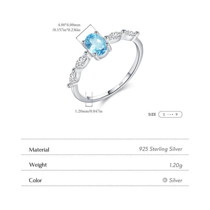 925 Sterling Silver Sea Blue Oval CZ Ring