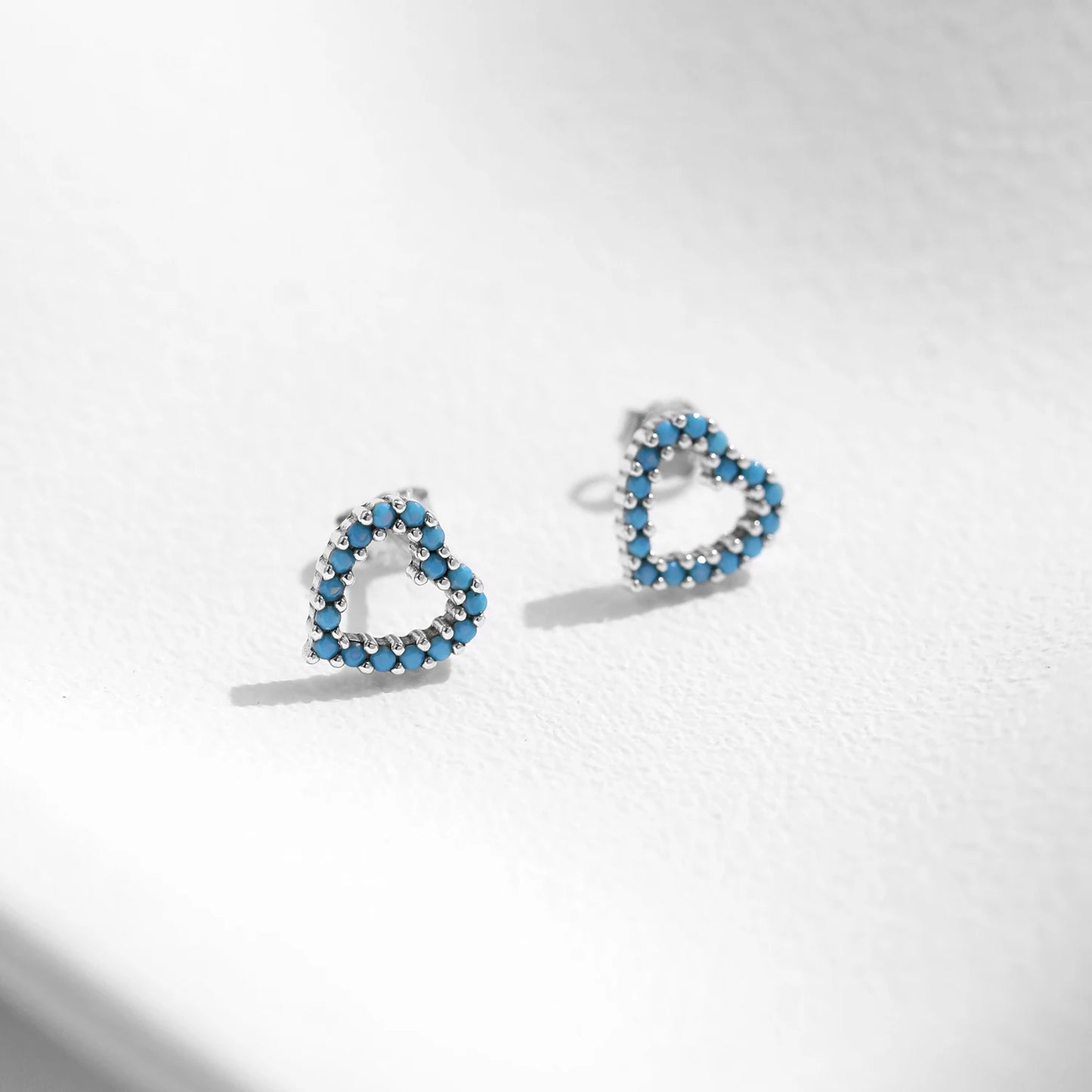 925 Sterling Silver Turquoise Hearts Stud Earrings