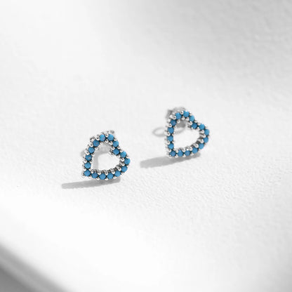 925 Sterling Silver Turquoise Hearts Stud Earrings