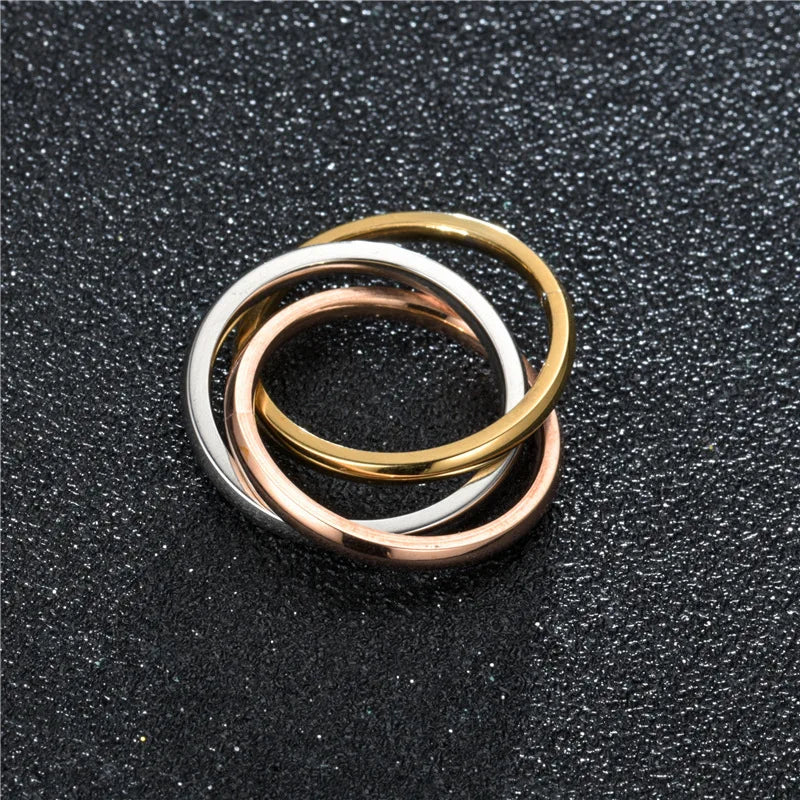 Triple Ring Interlocked Rings (3 Color or Silver)