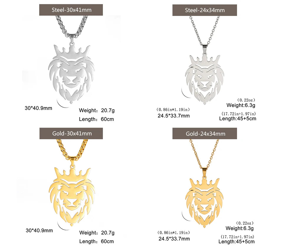 Stainless Lion & Wolf Head Pendent Necklaces (29 Designs!)