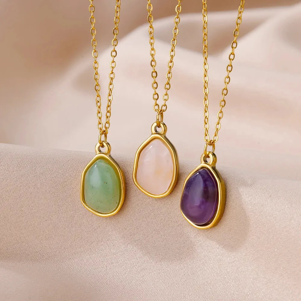 Gold Stainless Steel Imitation Opal Necklaces