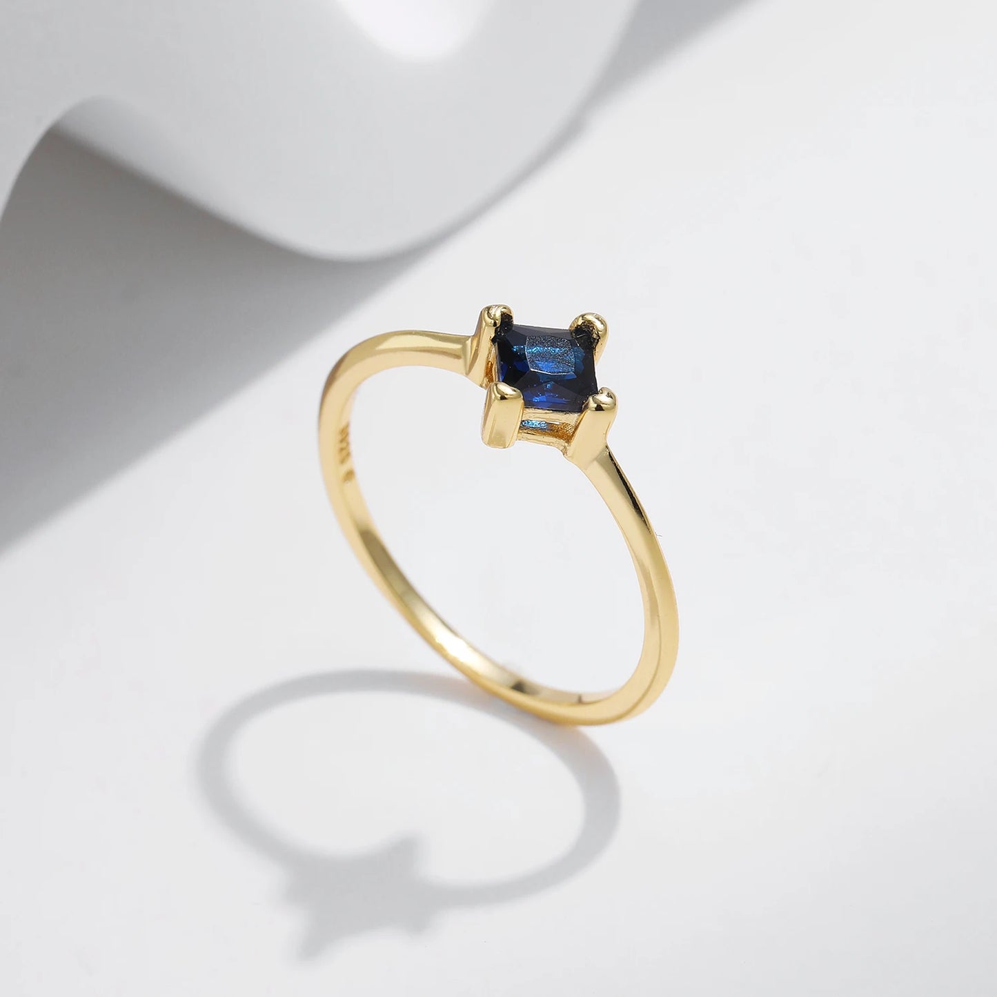 925 Sterling Silver Simple Square Royal Blue CZ Ring