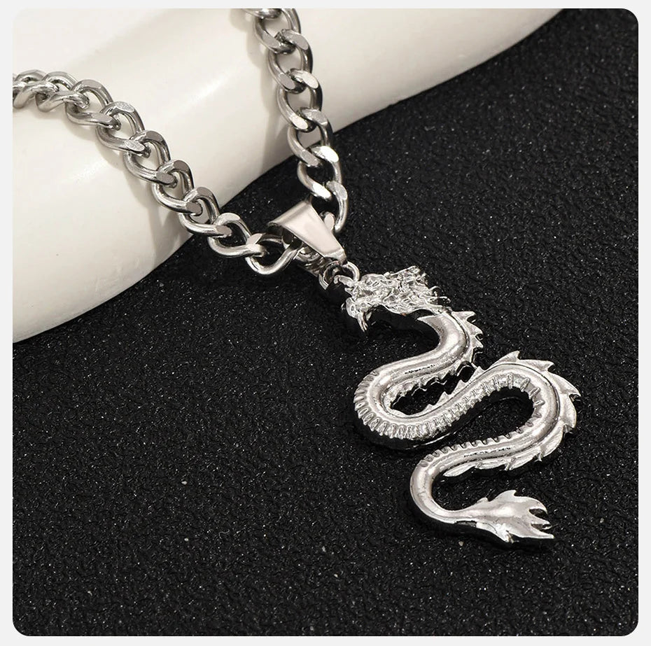 Vnox Mens Rock Punk Dragon Necklaces for Boys, Chinese Traditional Lucky Pendant Collar, Birthday Party Gifts for Him  Jewelry