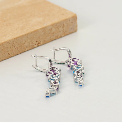 925 Sterling Silver Multi Color Natural Stones Drop Earrings