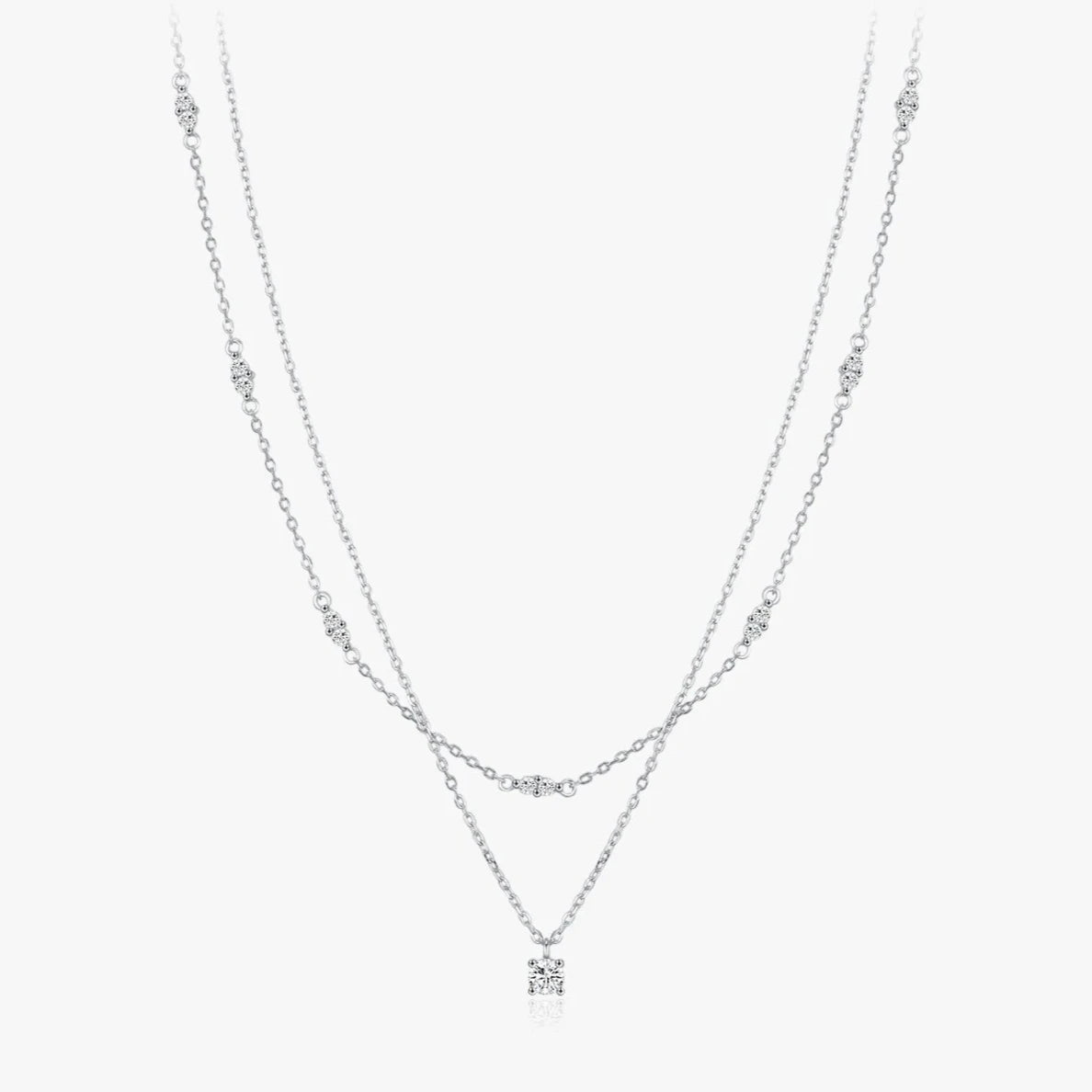 Moissanite Diamond Double Layer Pendant Necklace 925 Sterling Silver