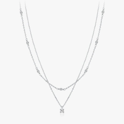 Moissanite Diamond Double Layer Pendant Necklace 925 Sterling Silver