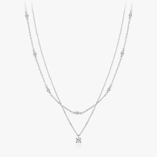 Moissanite Diamond Double Layer Pendant Necklace 925 Sterling Silver