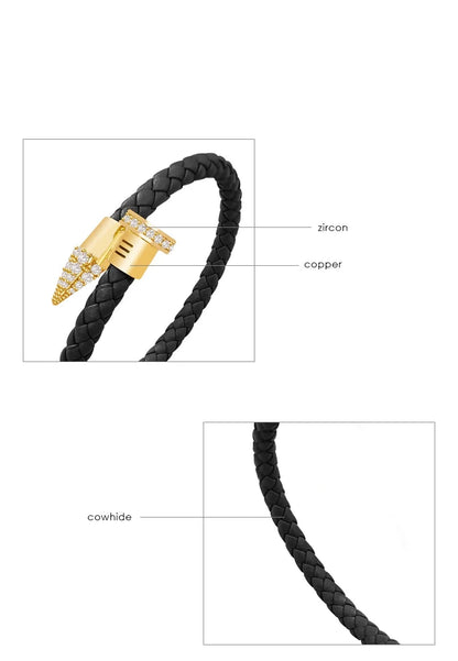 Leather Cubic Zirconia Bracelet (Multiple Color Options)