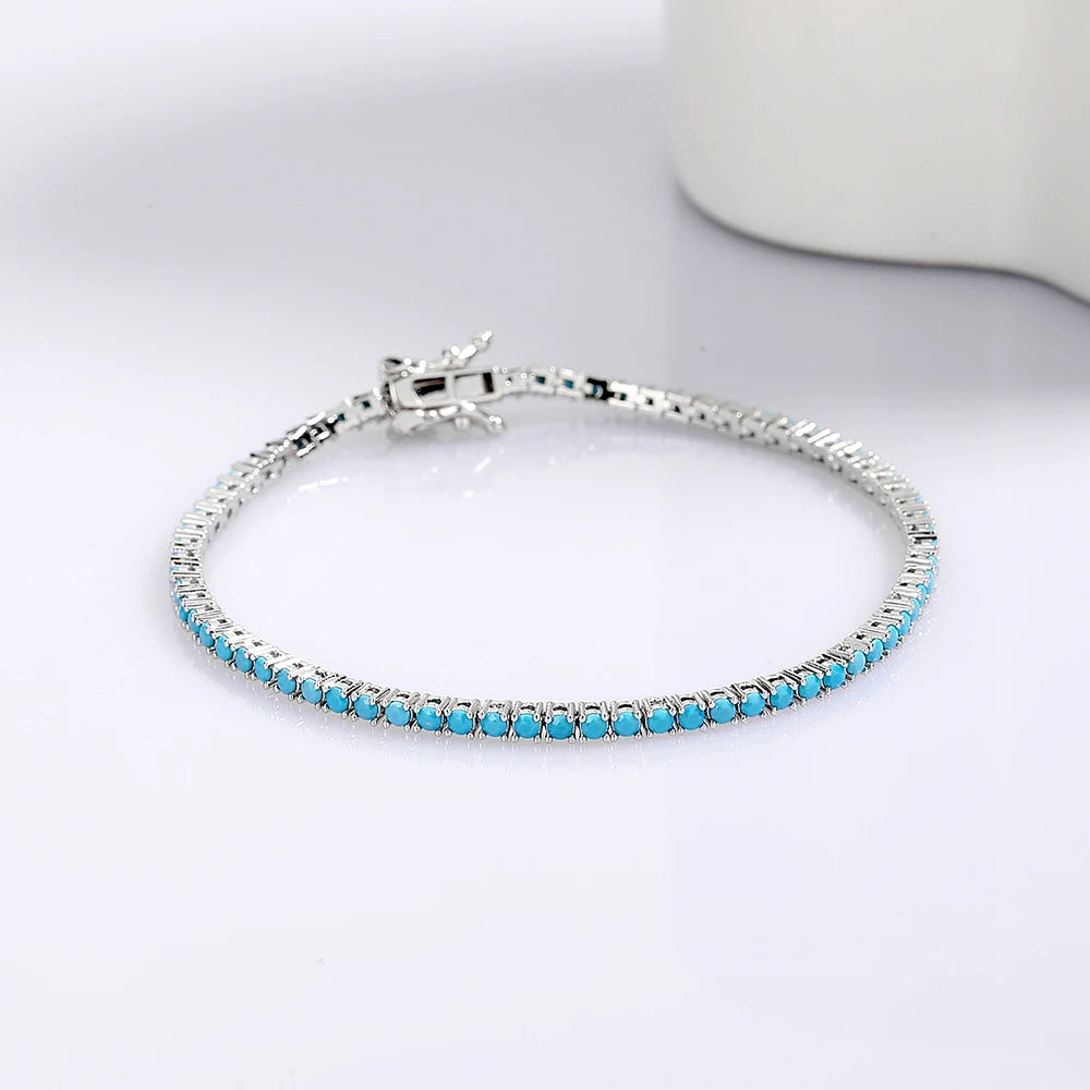 Sterling Silver 2mm Turquoise Tennis Bracelet 16/17/18cm 925