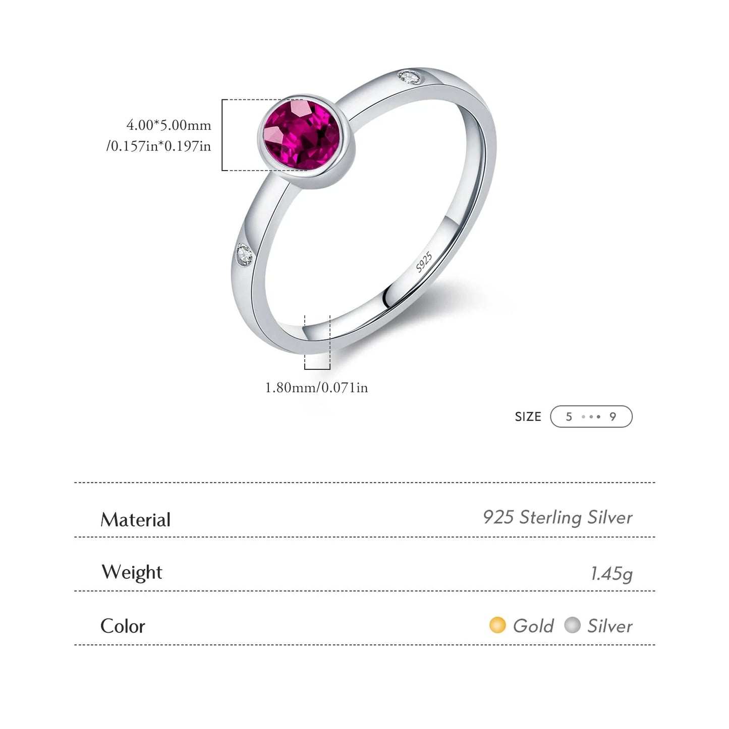 925 Sterling Silver Elegant Red CZ Ring