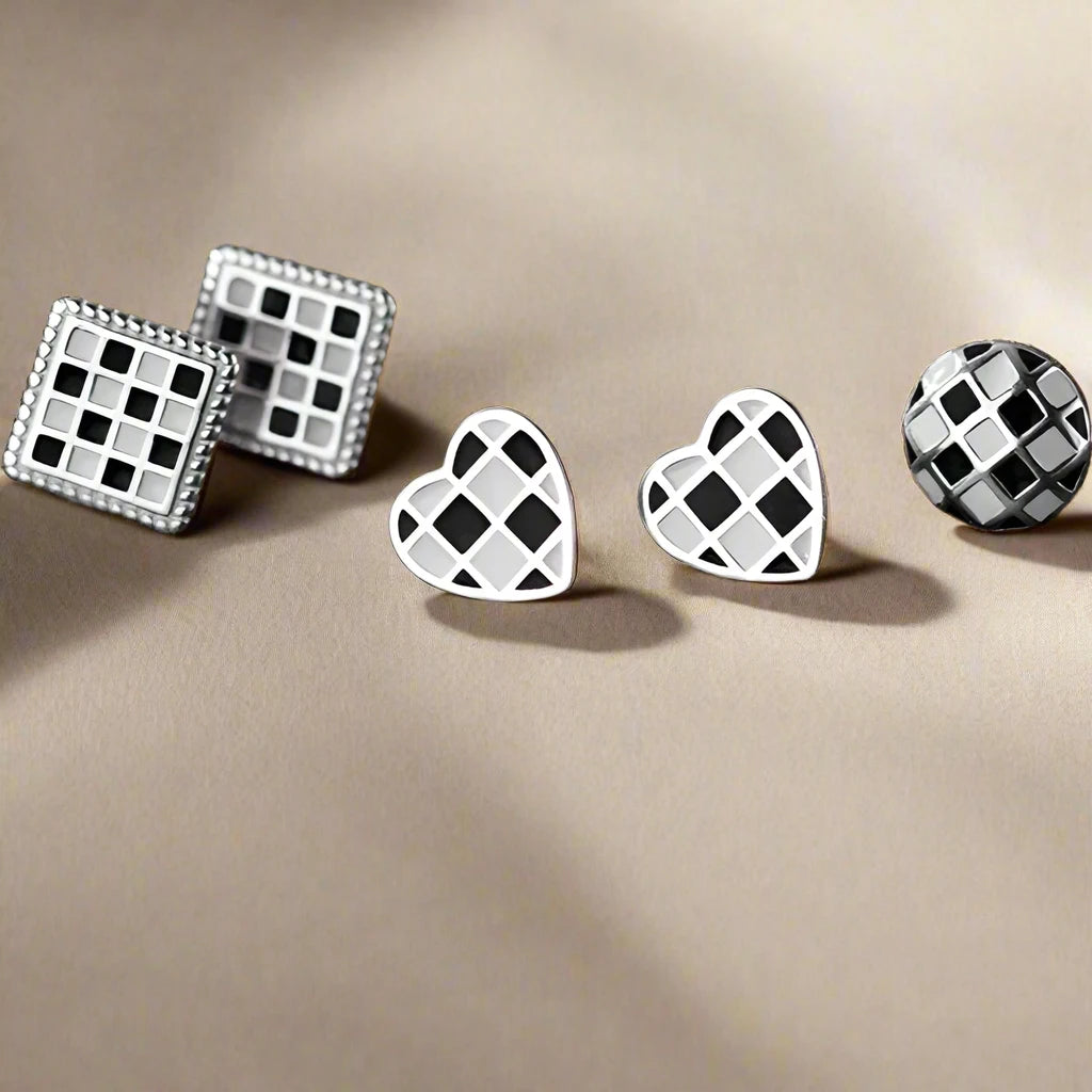 925 Sterling Silver Checkered Stud Earrings