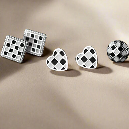 925 Sterling Silver Checkered Stud Earrings