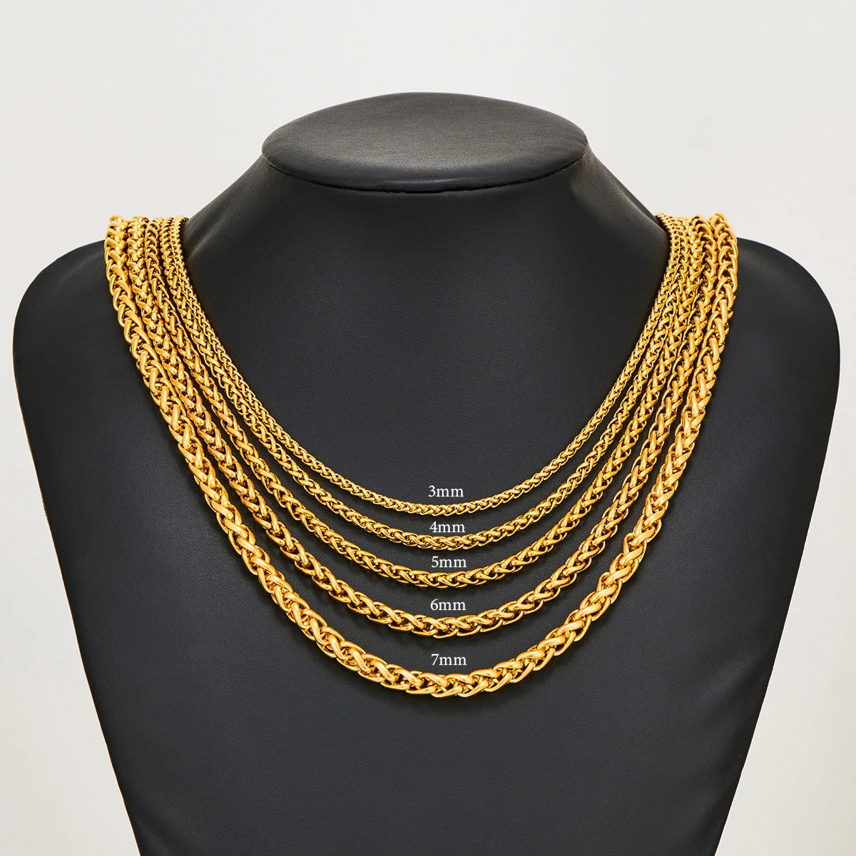 3-7mm Wheat Braided Gold Stainless Steel Chain