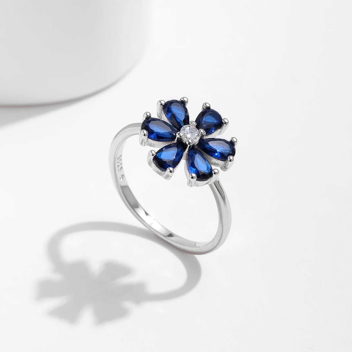 925 Sterling Silver Royal Blue Flower Ring