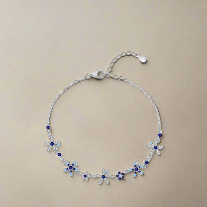 925 Sterling Silver Flowers CZ Bracelet