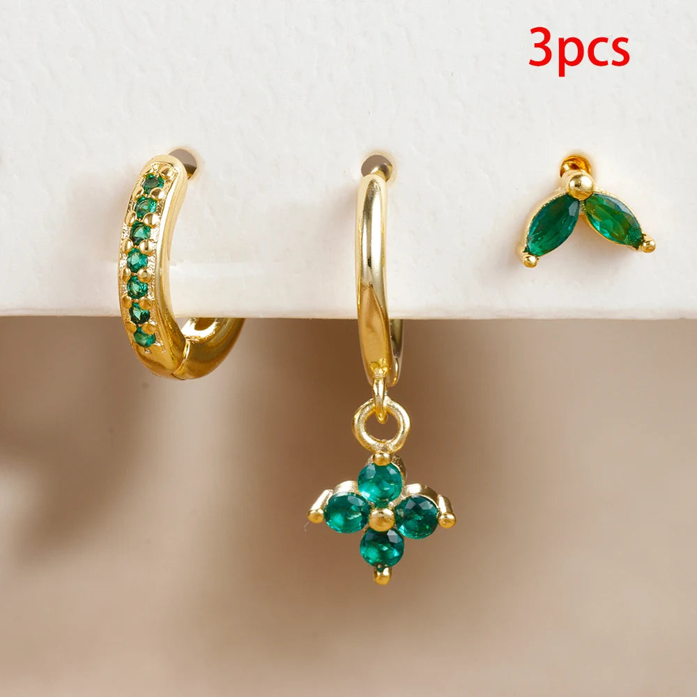 3PCS CZ Hanging Earring Sets