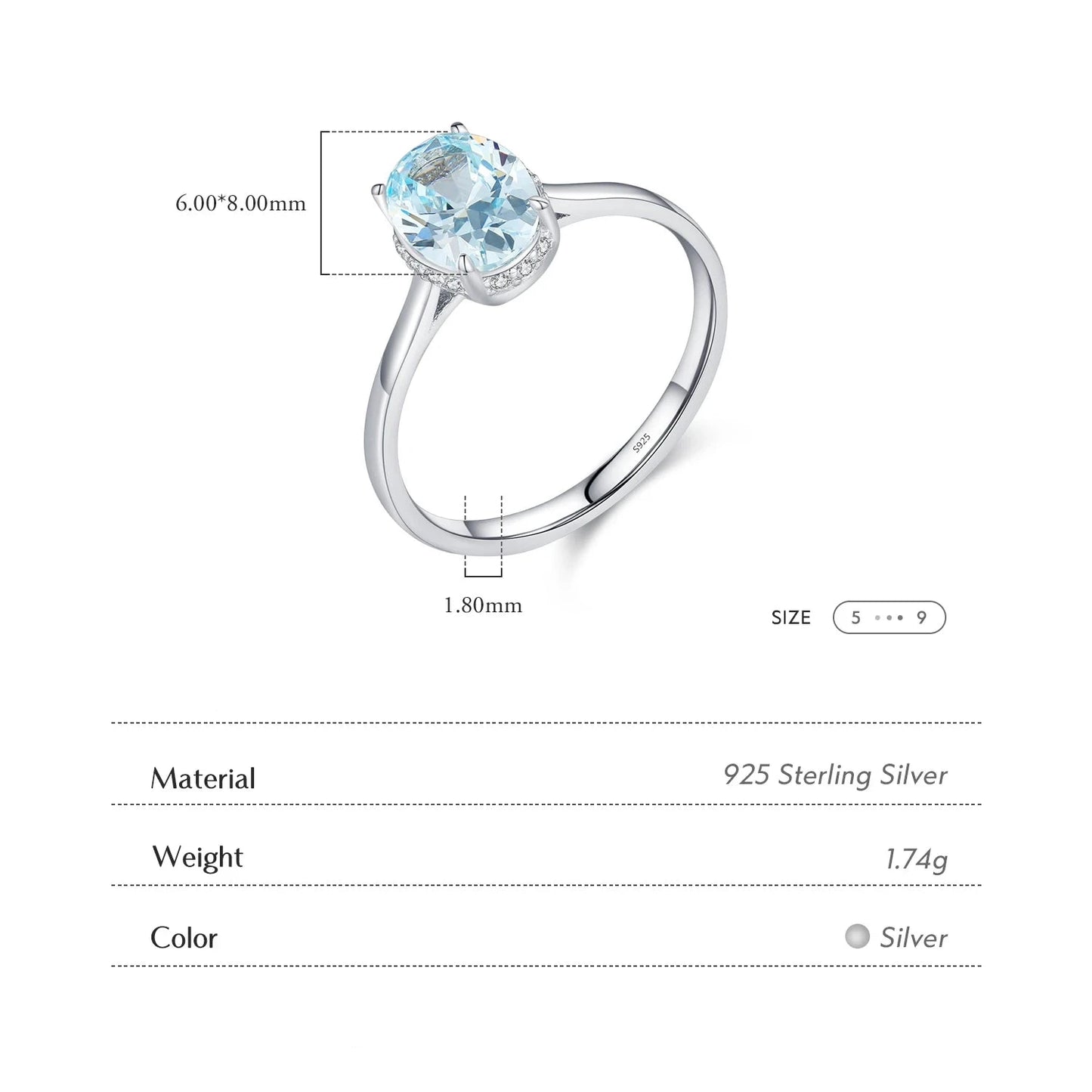 925 Sterling Silver Ocean Blue Zirconia Ring