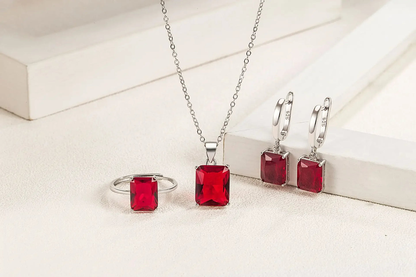 CZ Ring, Pendant Necklace And Earrings Set (5 Color Choice)