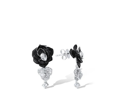 925 Sterling Silver Black Flower Set