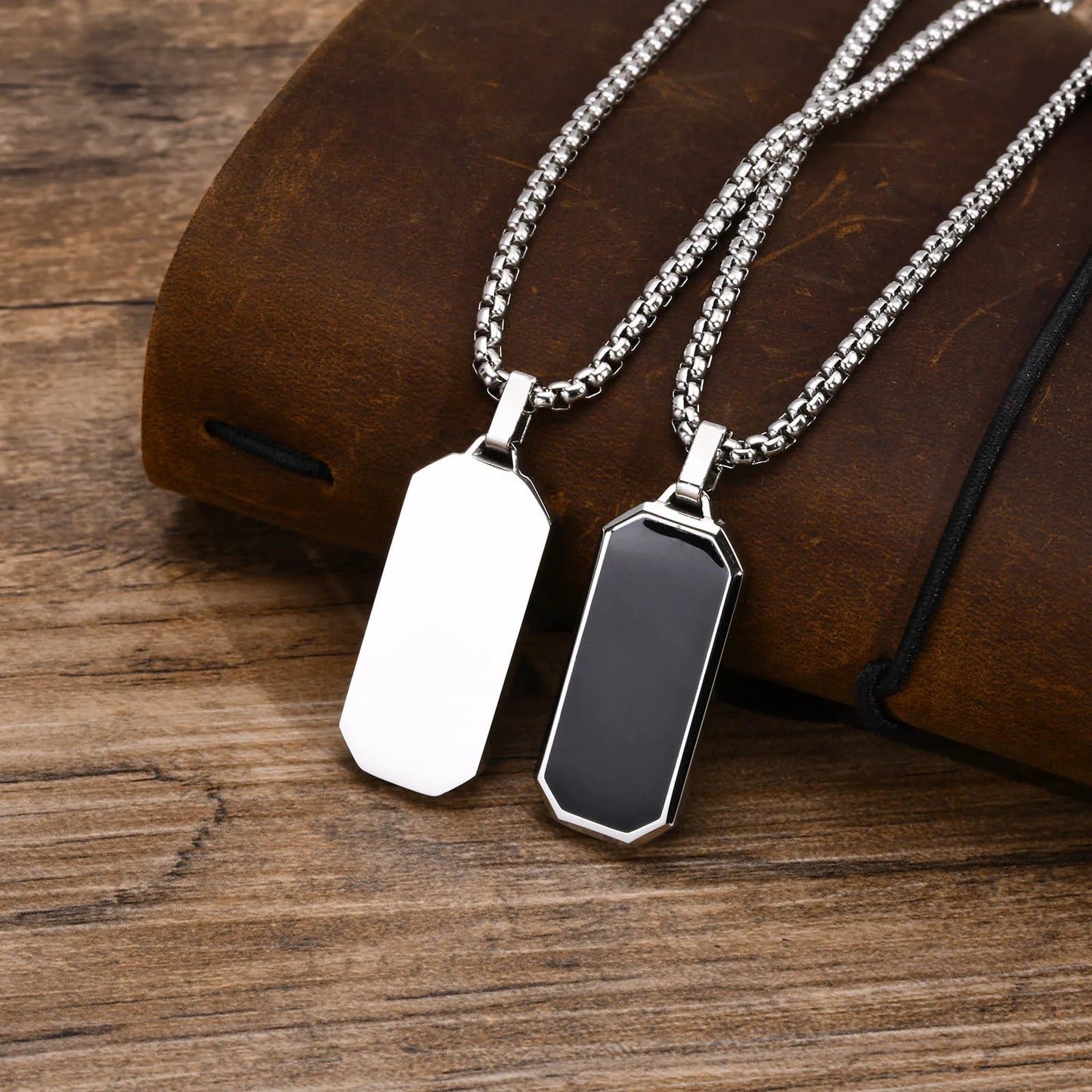 Stylish Geometric Necklaces for Men Boys,Waterproof Black Stainless Steel Square Rectangle Bar Pendant Collar Gifts for Him