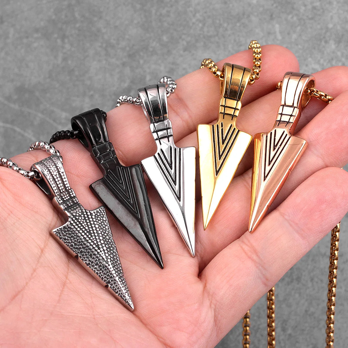 Stainless Spartan Spearhead Pendant Necklaces