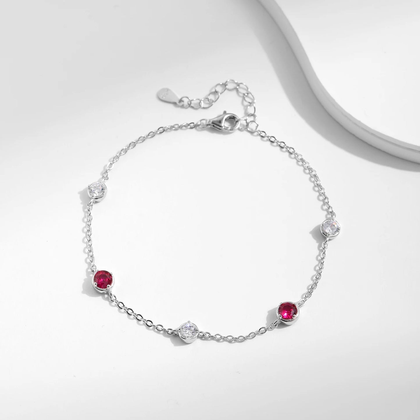 925 Round Red CZ Bracelet