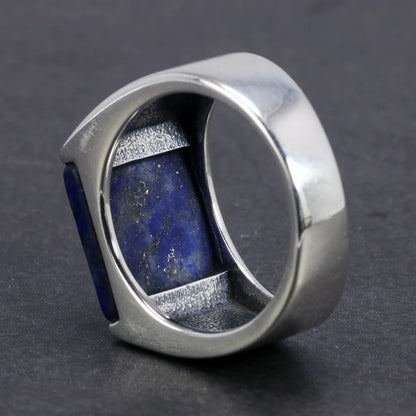 Solid 925 Sterling Silver Square Lapis Lazuli Onyx Ring