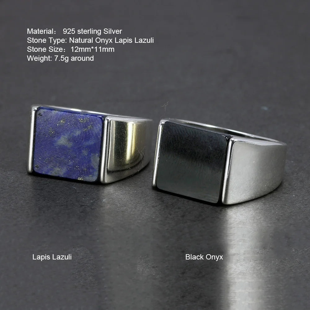 Solid 925 Sterling Silver Square Lapis Lazuli Onyx Ring