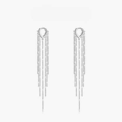 925 Sterling Silver Long Tassel Earrings