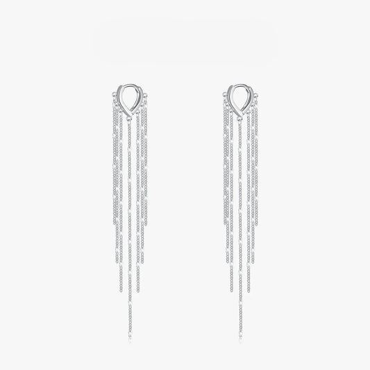 925 Sterling Silver Long Tassel Earrings