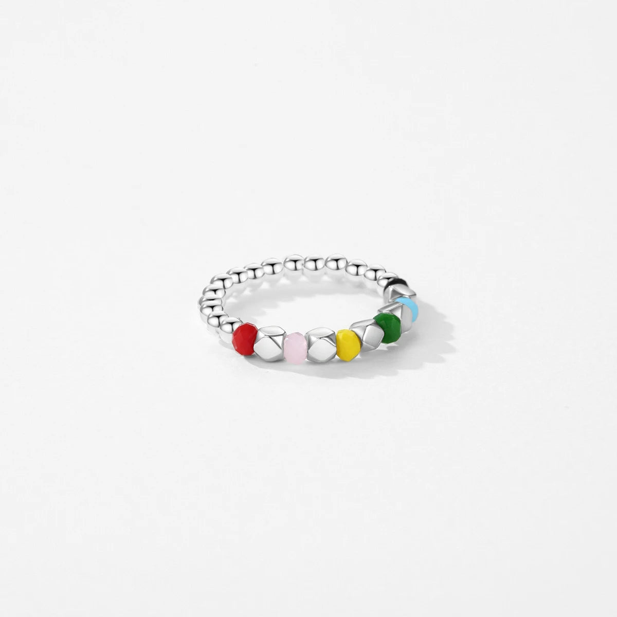 925 Sterling Silver Rainbow Beads Expandable Rings