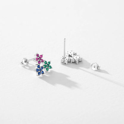 925 Sterling Silver Cubic Zirconia Flower Stud Earrings