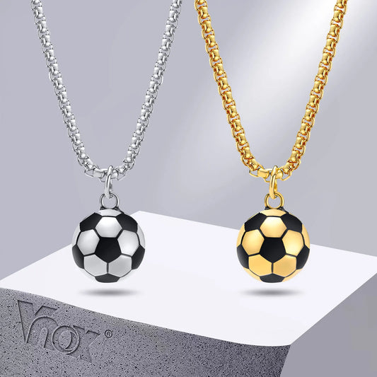 Vnox 3D Football Necklaces for Men, Solid Stainless Steel Casual Scoocer Pendants, Sports Lover Boys Gifts