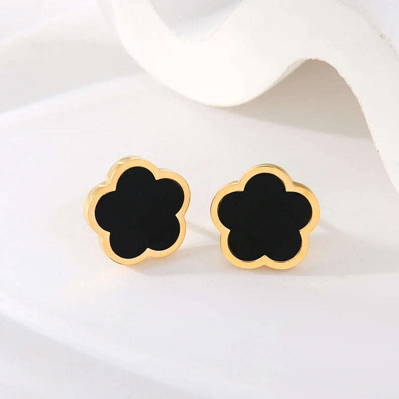 Stainless Steel Five Leaf Clover Stud Earrings (Multiple Choice)