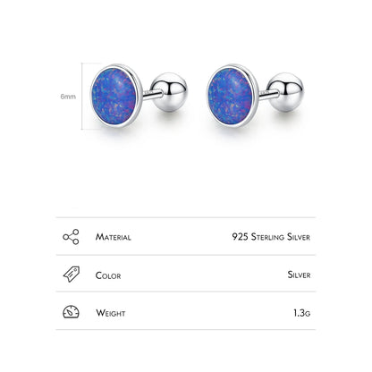 925 Sterling Silver Round Imitation Opal Stud Earrings