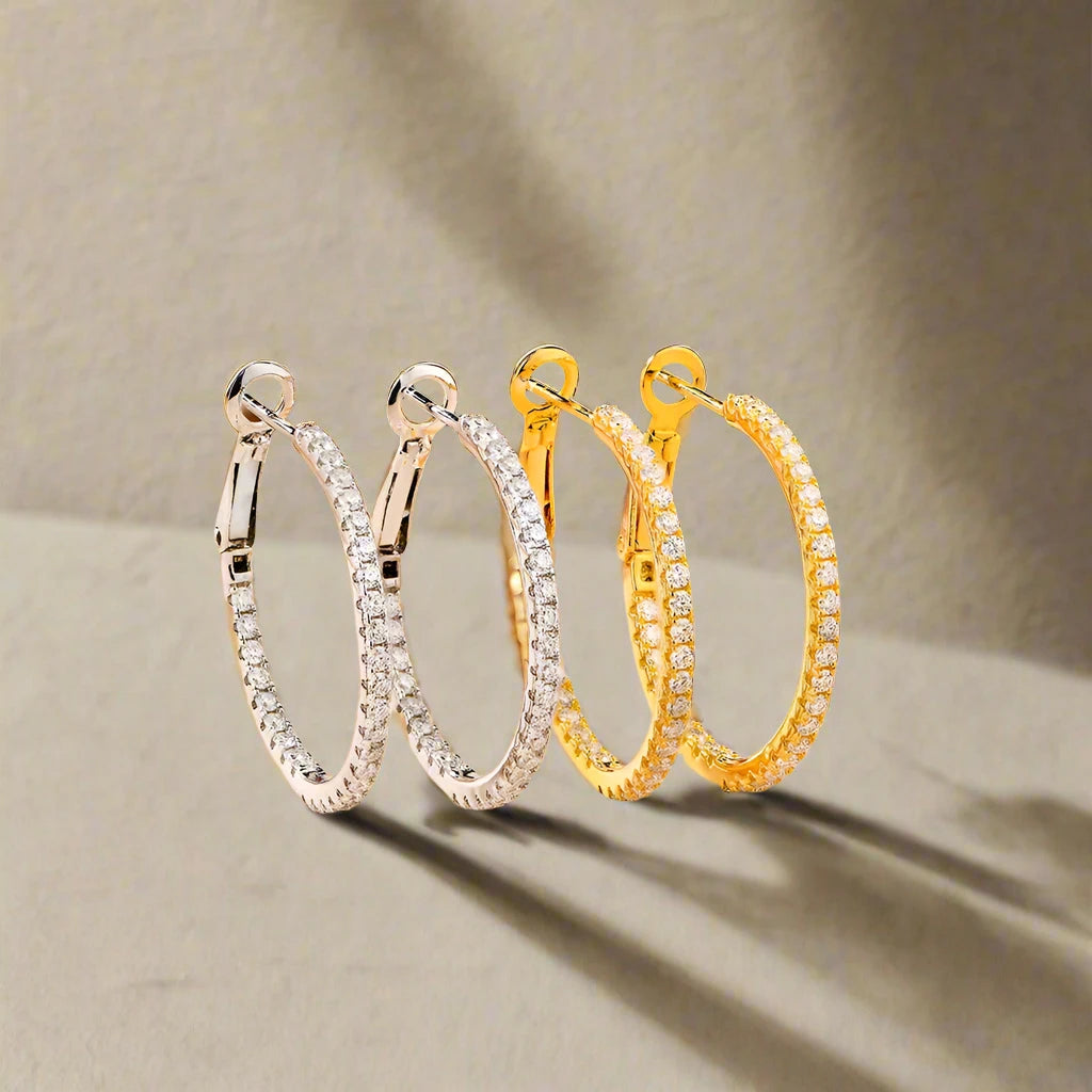 Moissanite Hoop Earrings 1.5mm D Color 925 Sterling Silver (3 Colors)