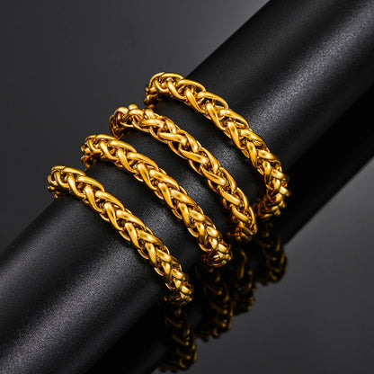 3-7mm Wheat Braided Gold Stainless Steel Chain