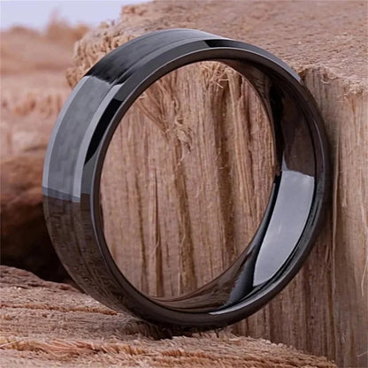 8MM Stainless Steel Rings Inlaid Black Carbon Fiber