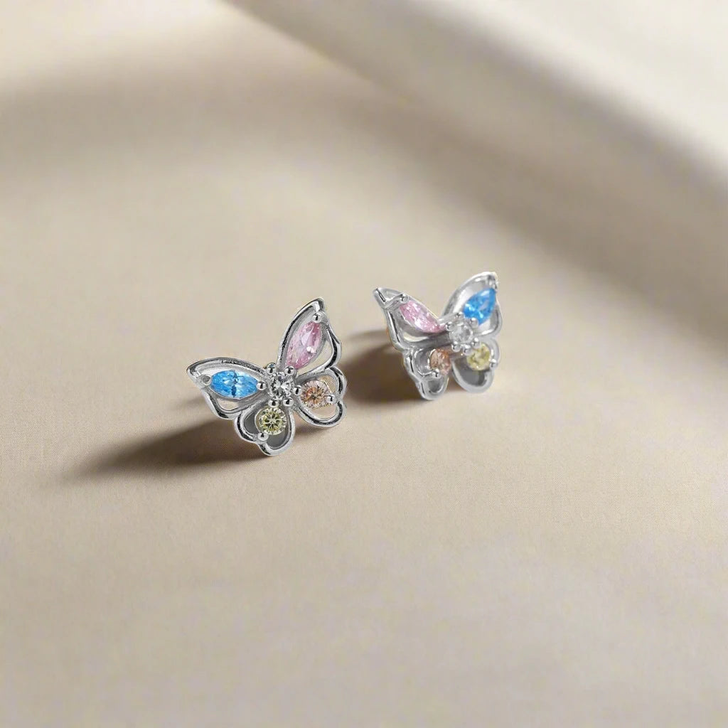 925 Sterling Silver Rainbow Colorful Zirconia Stud Earrings